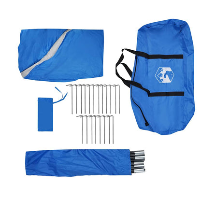 Detail van de vidaXL partytent in blauw, inclusief stokken en haringen voor bevestiging.