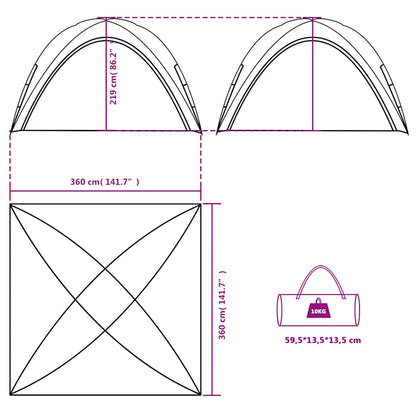 Detail van de afmetingen en opbouw van de vidaXL waterdichte partytent in blauw.