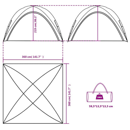 Detail van de vidaXL partytent met afmetingen en ontwerpdetails in groen.