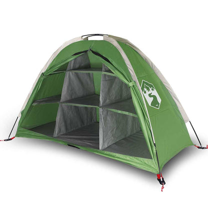 Detail van de vidaXL opbergtent met 9 vakken, zijaanzicht van de groene tent.
