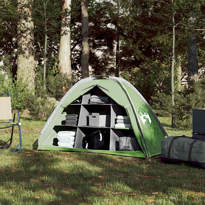 Detail van de vidaXL opbergtent met 9 vakken, gevuld met opgerolde handdoeken en campingbenodigdheden.