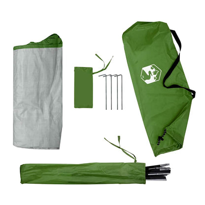 Detail van de vidaXL opbergtent in groen, inclusief stokken en haringen.