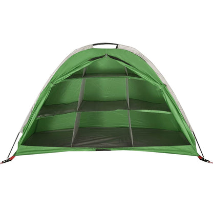 Detail van de vidaXL opbergtent met 9 vakken, zijaanzicht van de groene binnenzijde.