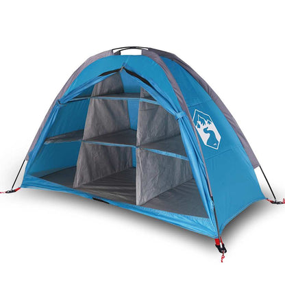 Zijaanzicht van de vidaXL opbergtent met 9 vakken, waterdicht en compact in blauw.