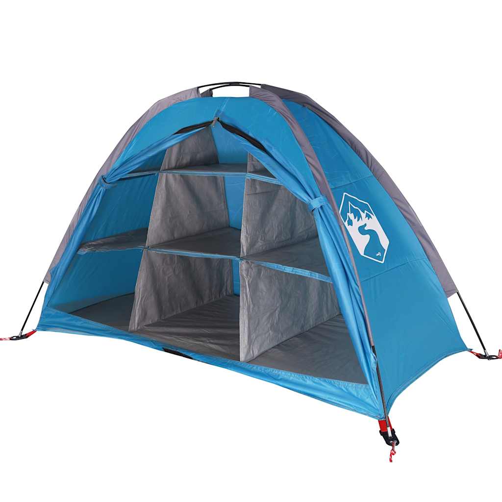 Zijaanzicht van de vidaXL opbergtent met 9 vakken in waterdicht blauw.