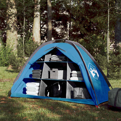 Blauwe vidaXL opbergtent met 9 vakken, waterdicht en compact, in een groene omgeving.
