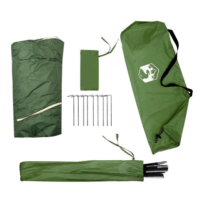 Detail van de vidaXL opbergtent met stokken, haringen en opbergtas in groen.
