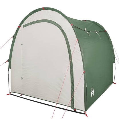 Zijaanzicht van de vidaXL waterdichte opbergtent in groen, met stevige bevestigingslijnen.
