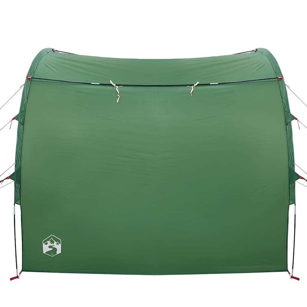 Detail van de groene vidaXL opbergtent met waterdichte voorkant en bevestigingslijnen.