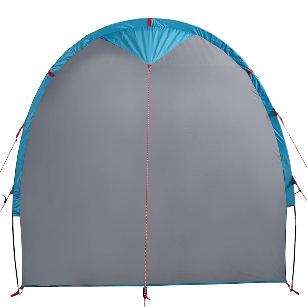Achterzijde van de vidaXL waterdichte opbergtent in blauw met grijze stof.
