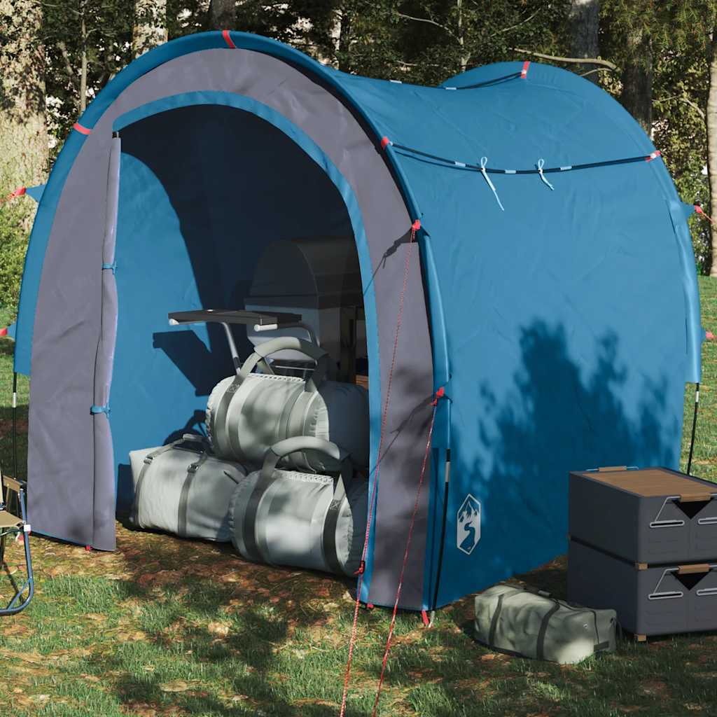 Blauwe vidaXL opbergtent, waterdicht met ruime opbergmogelijkheden voor kampeerspullen.