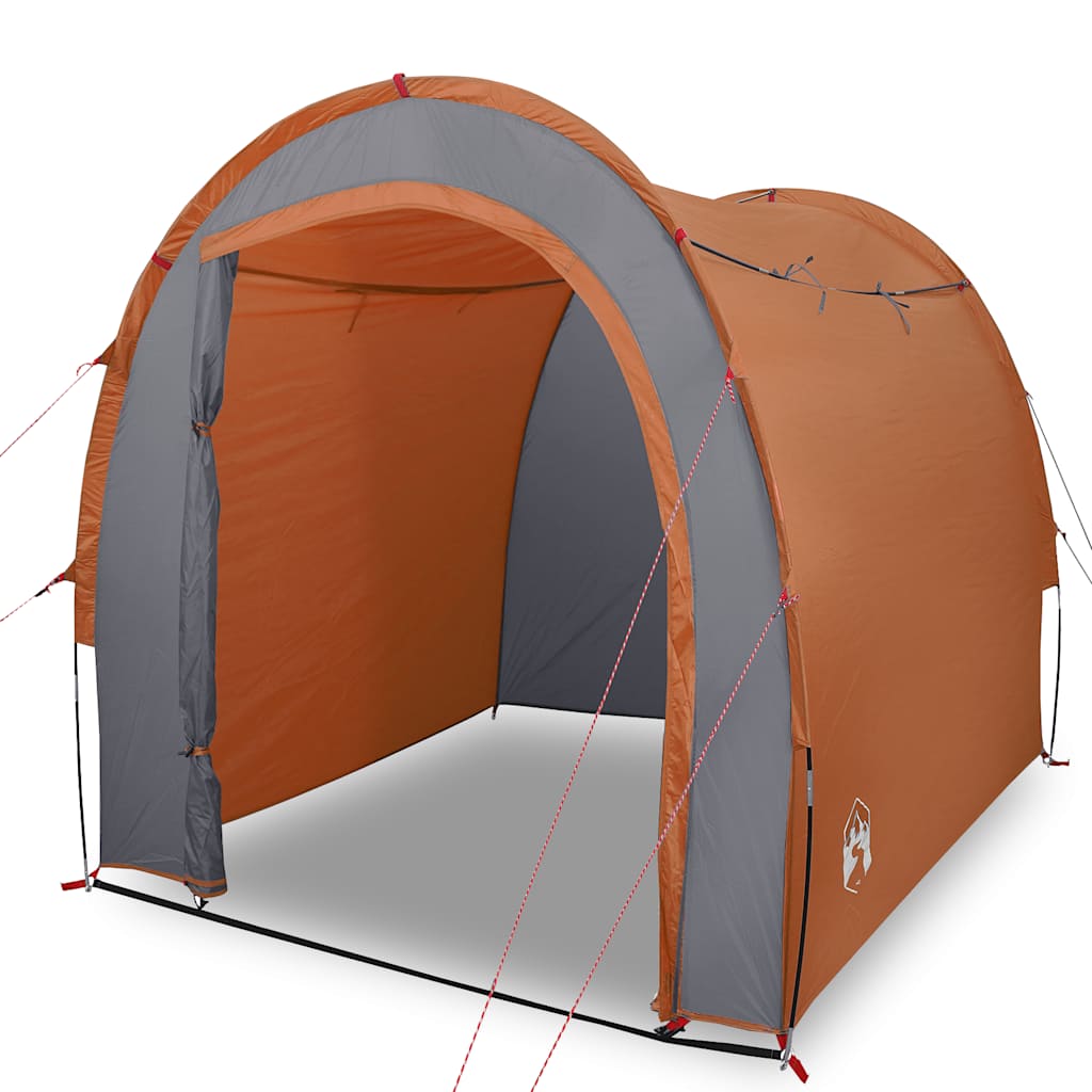 Detail van de vidaXL opbergtent in oranje met grijze zijwanden en een ruime opening.