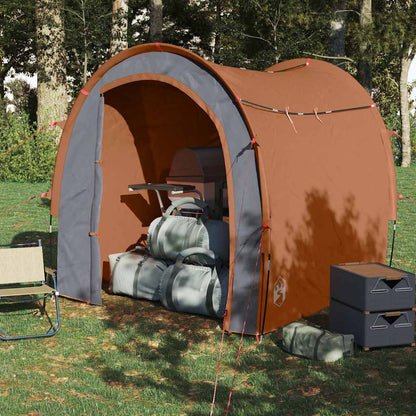 Detail van de vidaXL opbergtent in oranje, met opbergmogelijkheden voor kampeerspullen.