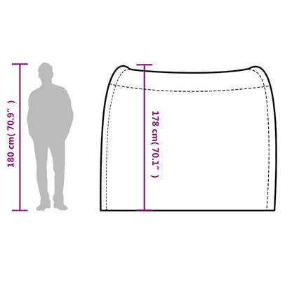 Detail van de vidaXL opbergtent met afmetingen en silhouet van een persoon voor schaal.