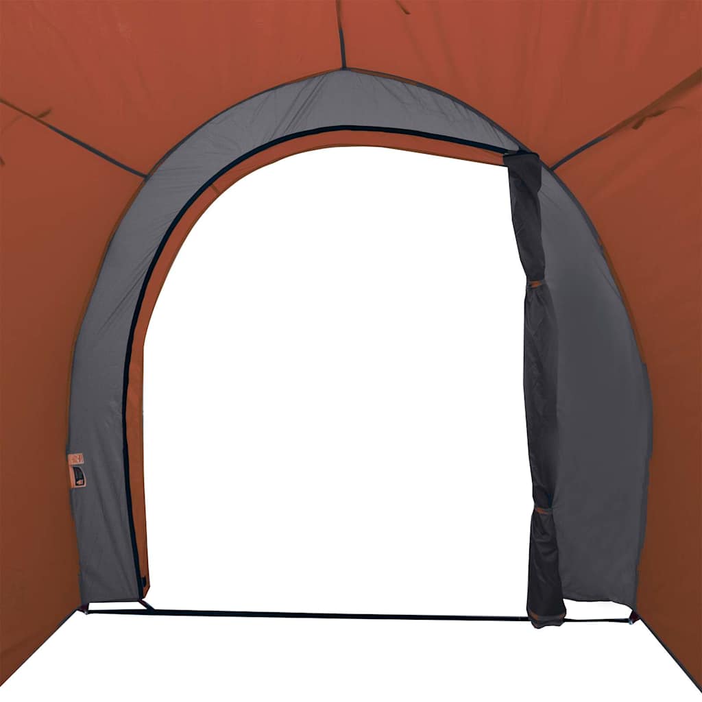 Zijaanzicht van de oranje vidaXL opbergtent met een grote ingang.