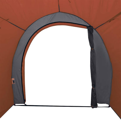 Zijaanzicht van de oranje vidaXL opbergtent met een grote ingang.