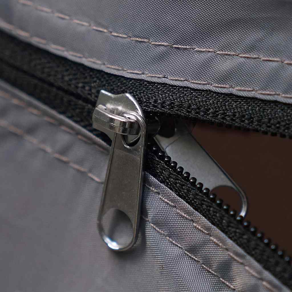 Detail van de stevige rits van de vidaXL opbergtent in waterdicht oranje.