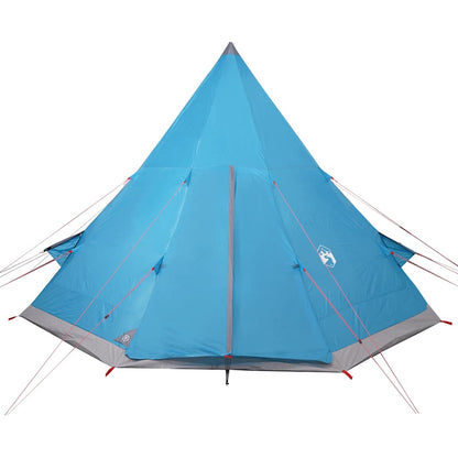 Zijaanzicht van de vidaXL 4-persoons tipitent in waterdicht blauw met grijze details.