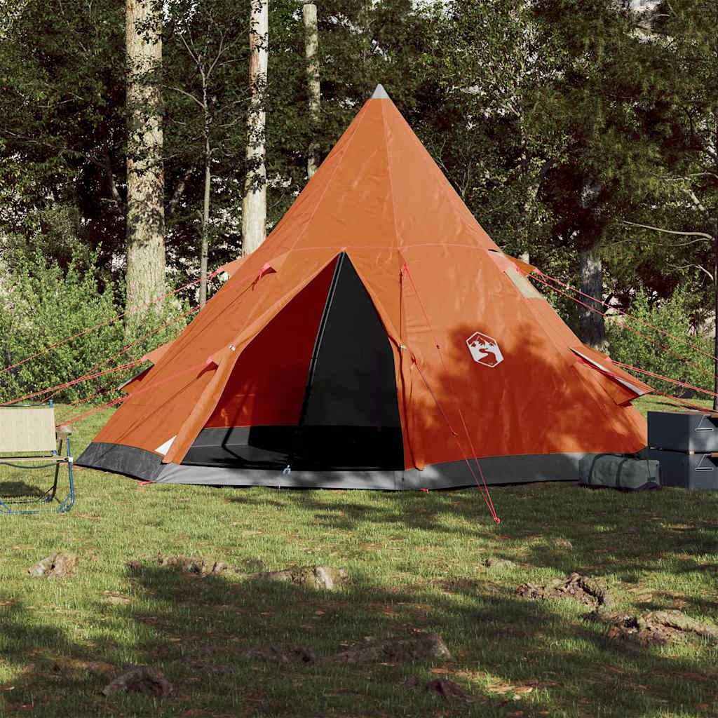 Detail van de vidaXL 4-persoons tipitent in waterdicht oranje, zijaanzicht met open ingang.