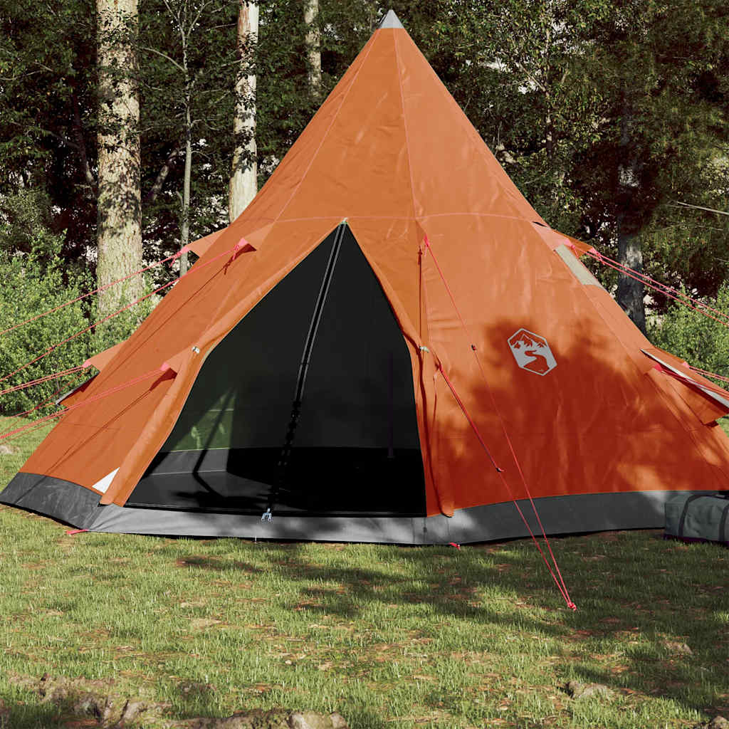 VidaXL 4-persoons waterdichte tipitent in oranje met open ingang, ideaal voor kamperen.