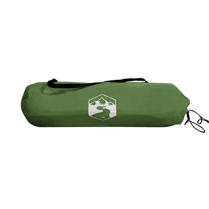 Groene vidaXL hangende tipi tent, opgerold met logo en draagriem.