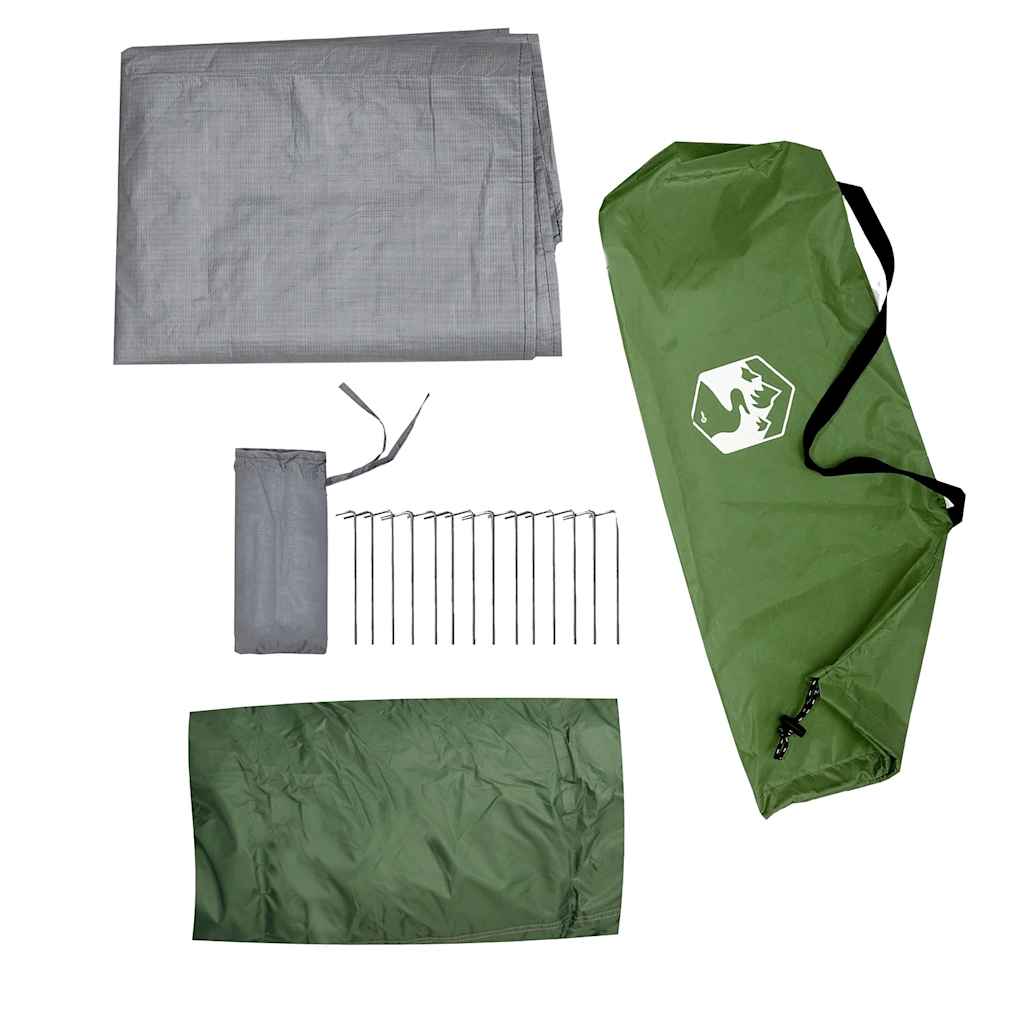 Groene vidaXL hangende tipi tent met accessoires, inclusief haringen en opbergtas.