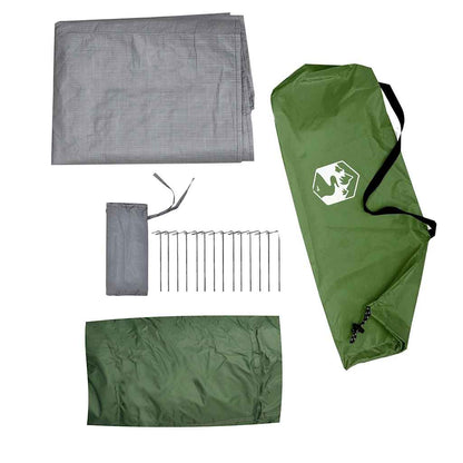 Groene vidaXL hangende tipi tent met accessoires, inclusief haringen en opbergtas.