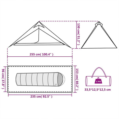 Detailweergave van de afmetingen en opbergtas van de vidaXL hangende tipi tent.