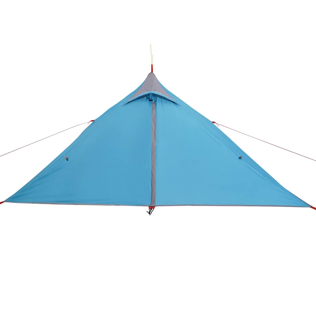 Detail van de hangende vidaXL tipi tent in blauw, met zicht op de waterdichte bovenkant.
