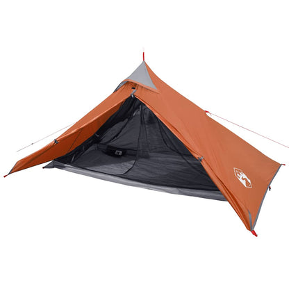 Zijaanzicht van de vidaXL hangende tipi tent in oranje met open ingang.