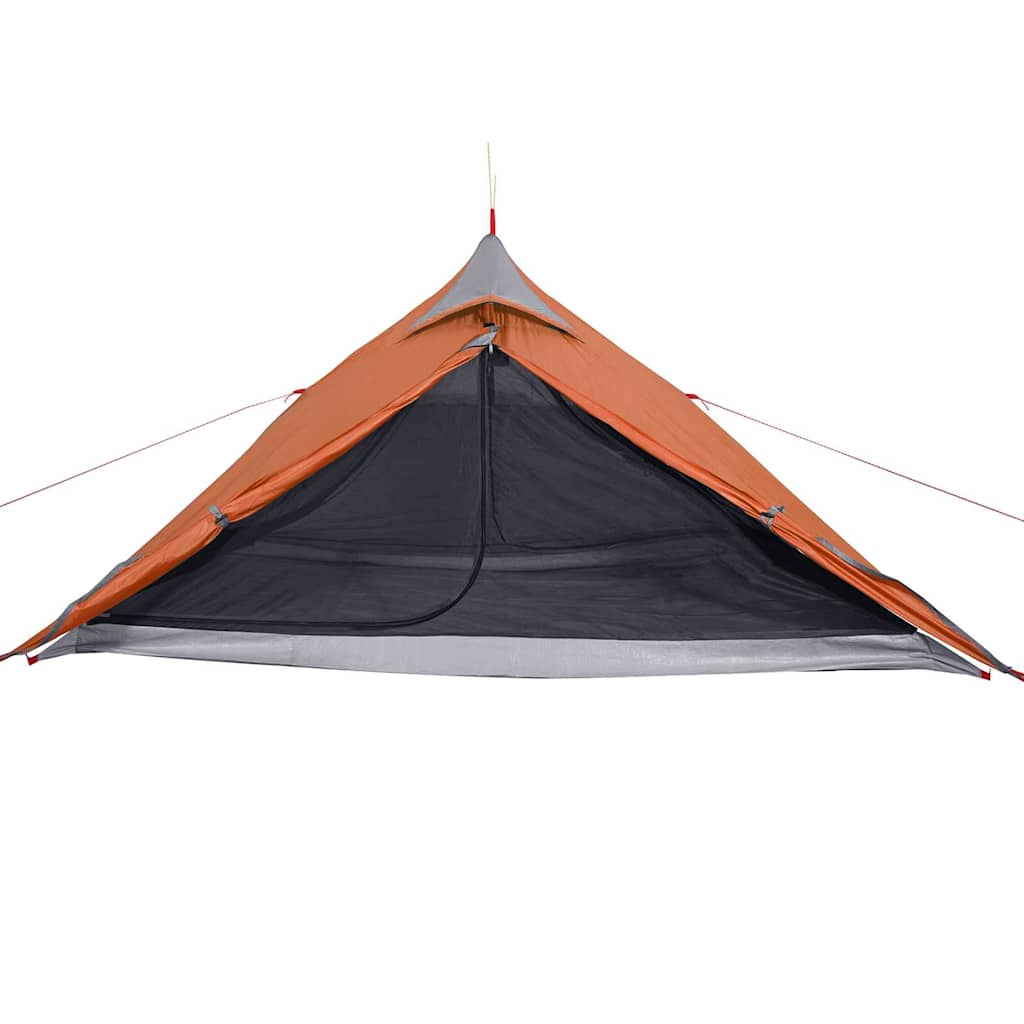 Detail van de vidaXL hangende tipi tent in oranje, met open ingang en ventilatierooster.