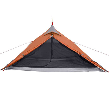 Detail van de vidaXL hangende tipi tent in oranje, met open ingang en ventilatierooster.