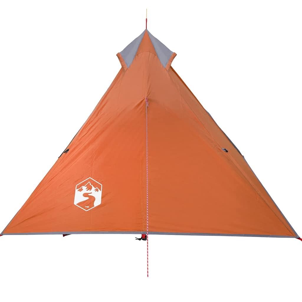Detail van de oranje vidaXL hangende tipi tent met puntdak en logo.