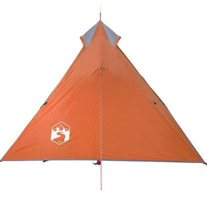 Detail van de oranje vidaXL hangende tipi tent met puntdak en logo.