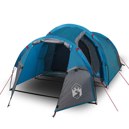 Detail van de vidaXL tunneltent in blauw, met afneembare buitentent en E-poort.