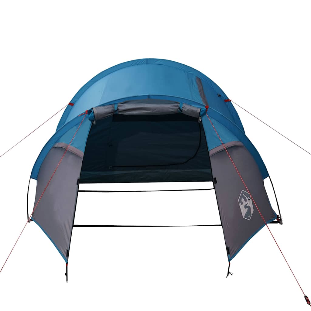 Zijaanzicht van de vidaXL 2-persoons tunneltent in blauw met open ingang.