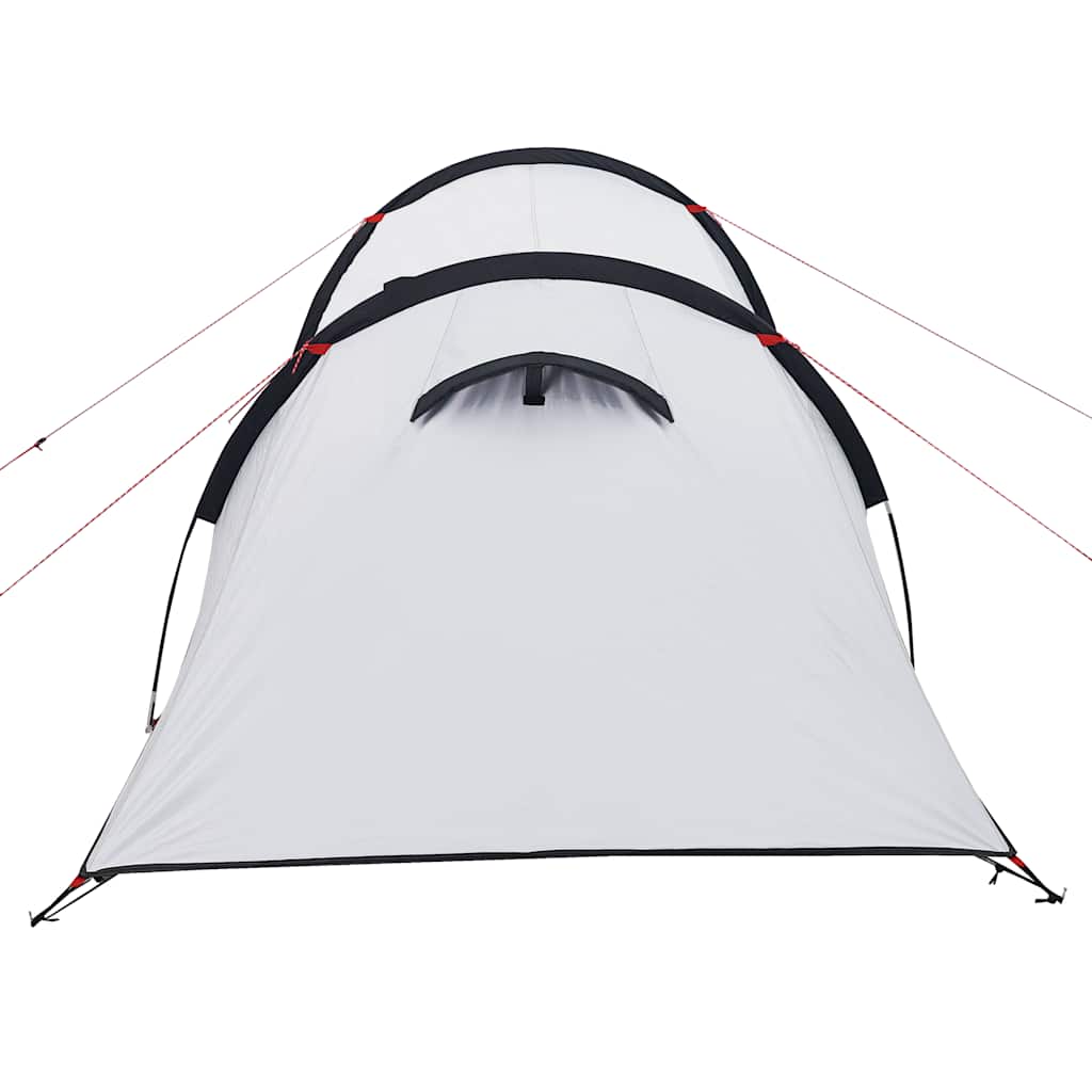 Detail van de vidaXL 2-persoons tunneltent, witte waterdichte voorkant met ventilatieopening.
