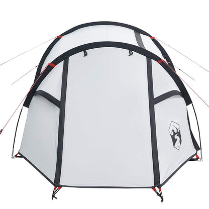 Detail van de vidaXL tunneltent met verduisterende witte stof en zwarte accenten.