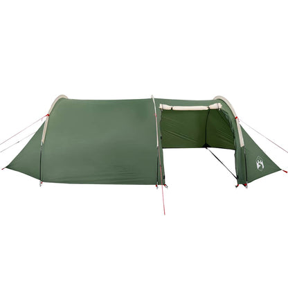Detail van de vidaXL 4-persoons tunneltent in groen, zijaanzicht met ingangen en tentflappen.