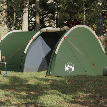 Groene vidaXL tunneltent voor vier personen, met een waterdicht ontwerp in een natuurlijke omgeving.