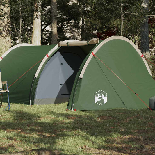 Groene vidaXL tunneltent voor vier personen, met een waterdicht ontwerp in een natuurlijke omgeving.