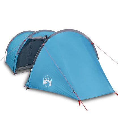 Zijaanzicht van de vidaXL 4-persoons waterdichte tent in blauw met ingang.