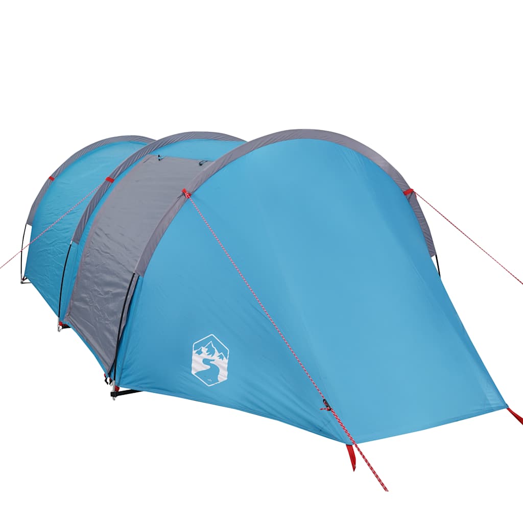 Detail van de blauwe vidaXL tunneltent met afgeronde hoeken en stevige haringen.