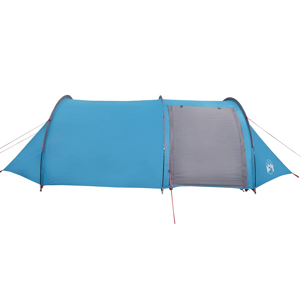 Zijaanzicht van de vidaXL 4-persoons tunneltent in waterdicht blauw met ingang.