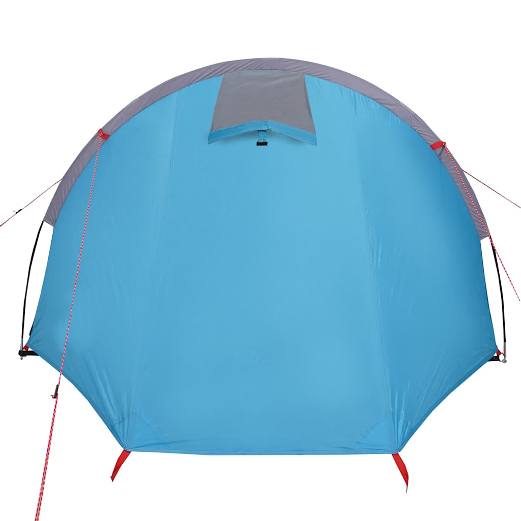 Detail van de blauwe vidaXL tunneltent met waterdichte buitenkant en ventilatierooster.