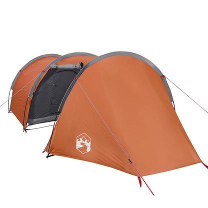 Detail van de oranje vidaXL tunneltent met zijaanzicht en ventilatieopening.