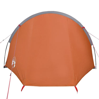 Detail van de oranje vidaXL tunneltent met een gebogen bovenkant en bevestigingslijnen.