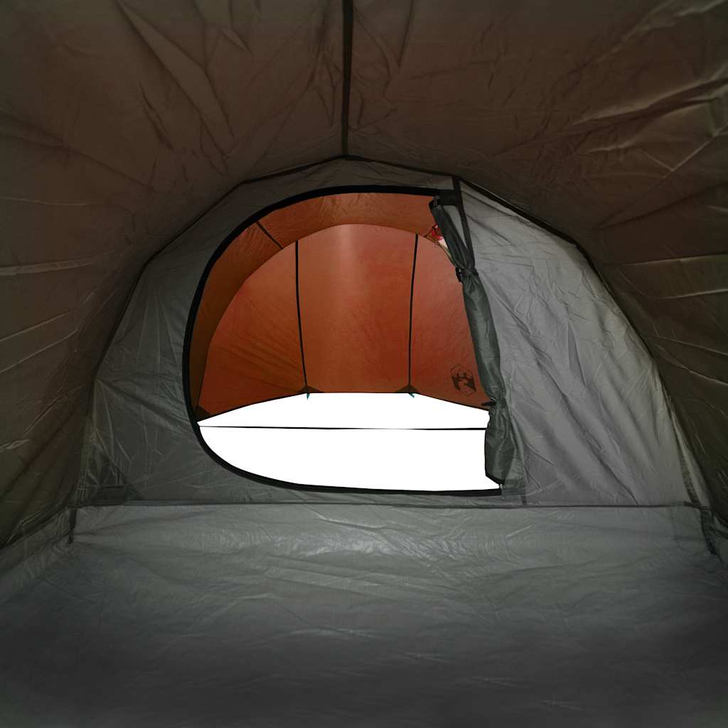 Detail van de binnenkant van de vidaXL tunneltent met oranje dak en ventilatierooster.