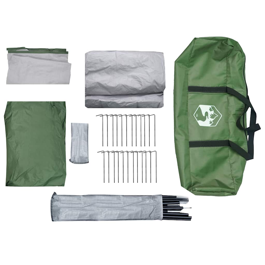 Detail van de accessoires van de vidaXL 4-persoons tent, inclusief stokken en haringen.