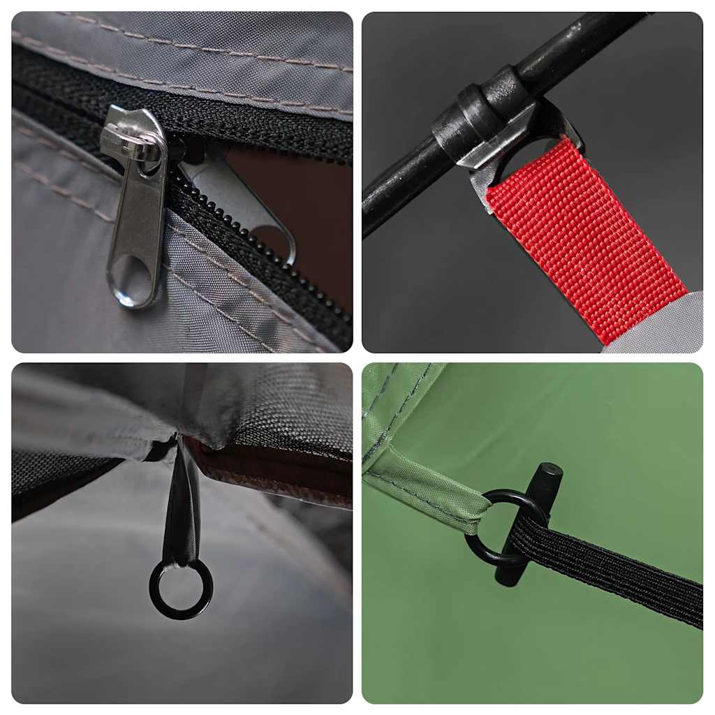 Detail van de rits en bevestigingspunten van de vidaXL 4-persoons tent in groen.